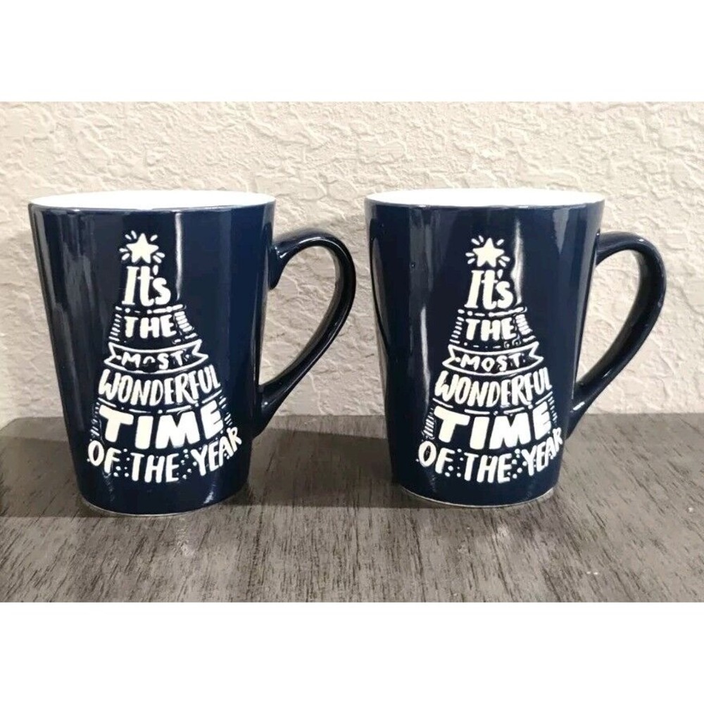 California Pantry (2) Coffee‎ Mugs Cups "Most Wonderful Time of Year" Christmas
